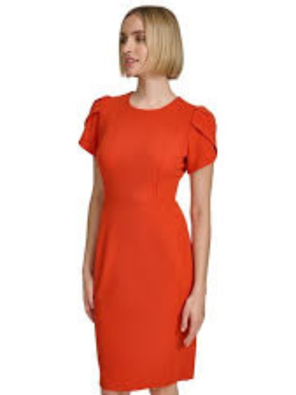New Andrew Marc Tulip Short Sleeve Clay Knee Length Crewneck Sheath Dress  Sz 10